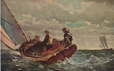 This postcard view of the iconic maritime painting entitled "Breezing Up" was painted by American artist Winslow Homer. This favorite example of maritime art resides in The National Gallery of Art.  The original unused postcard is for sale in The unltd.com Store.